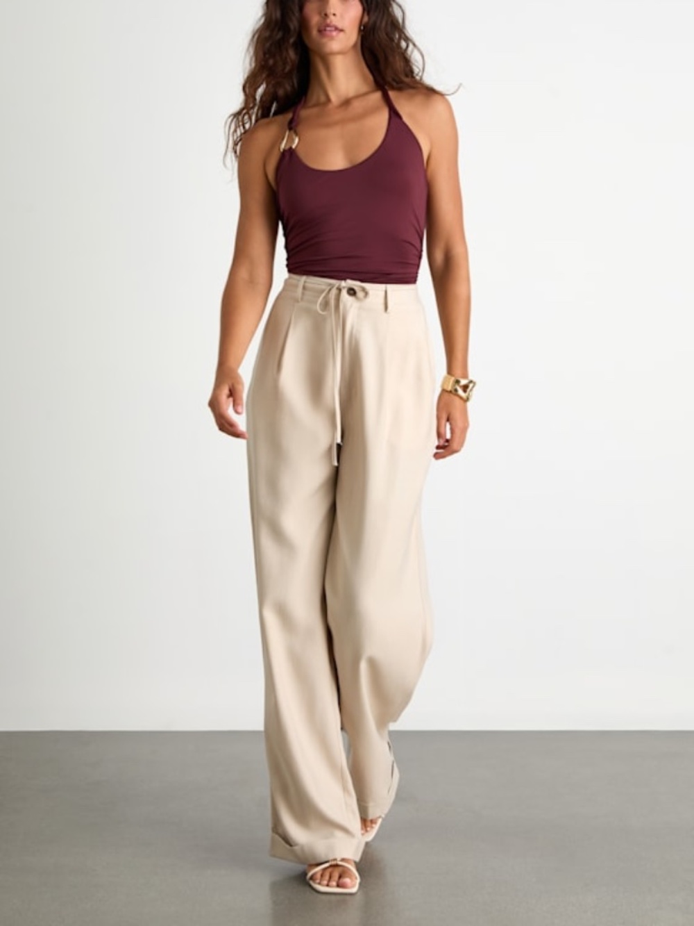 Lulus Bowen Light Khaki High-rise Wide-leg Trouser Pants Beige - Size M